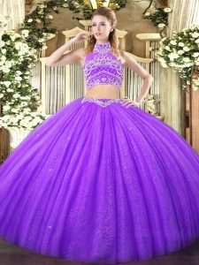 Lavender Backless Ball Gown Prom Dress Beading Sleeveless Floor Length