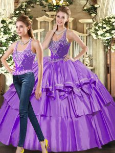 Eggplant Purple Quinceanera Dresses Military Ball and Sweet 16 and Quinceanera with Ruffled Layers Straps Sleeveless Lace Up