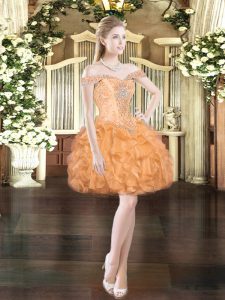 Superior Orange Red Lace Up Off The Shoulder Beading and Ruffles Prom Evening Gown Organza Sleeveless
