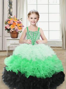 Glorious Multi-color Ball Gowns Straps Sleeveless Organza Floor Length Lace Up Beading and Ruffles Girls Pageant Dresses