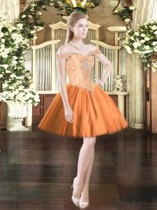 Dazzling Off The Shoulder Sleeveless Prom Party Dress Mini Length Beading Orange Red Tulle