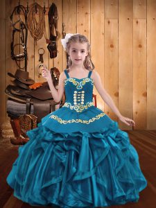 High Quality Teal Sleeveless Organza Lace Up Little Girls Pageant Dress Wholesale for Party and Quinceanera and Wedding Party