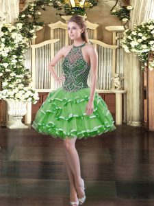  Halter Top Sleeveless Lace Up Prom Party Dress Organza