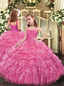  Floor Length Ball Gowns Sleeveless Rose Pink Little Girl Pageant Gowns Lace Up