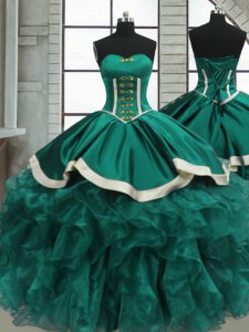 Latest Turquoise Sleeveless Beading and Ruffles Floor Length Sweet 16 Dress