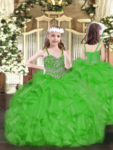 Adorable Ball Gowns Kids Pageant Dress Green Straps Organza Sleeveless Floor Length Lace Up