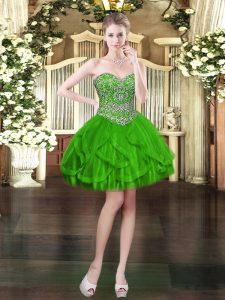 Customized Sweetheart Sleeveless Tulle Evening Dress Beading and Ruffles Lace Up