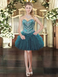 Nice Sweetheart Sleeveless Lace Up Prom Dress Teal Organza