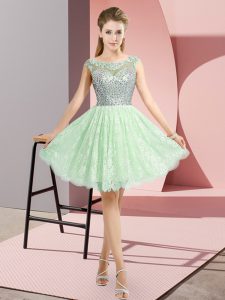 Captivating Mini Length Apple Green Homecoming Dress Scoop Cap Sleeves Backless