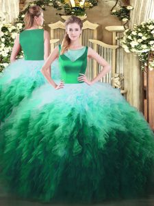  Multi-color Tulle Zipper Sweet 16 Quinceanera Dress Sleeveless Floor Length Beading and Ruffles