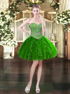  Sleeveless Lace Up Mini Length Beading and Ruffles Prom Party Dress