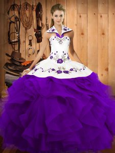 Fantastic Sleeveless Lace Up Floor Length Embroidery and Ruffles 15 Quinceanera Dress