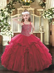  Tulle Sleeveless Floor Length Party Dress for Girls and Beading and Ruffles