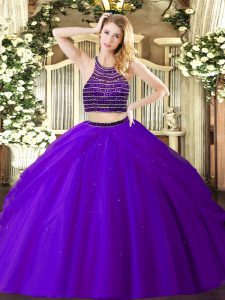 Sumptuous Purple Sleeveless Tulle Zipper Sweet 16 Dresses for Military Ball and Sweet 16 and Quinceanera