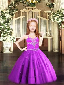 Discount Fuchsia Sleeveless Floor Length Beading Lace Up Little Girl Pageant Dress
