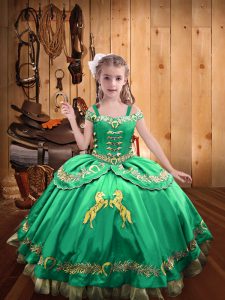 Perfect Turquoise Sleeveless Beading and Embroidery Floor Length Little Girl Pageant Gowns