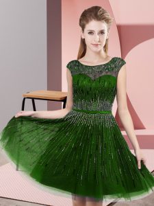 Affordable Green Backless Evening Dress Beading Sleeveless Knee Length