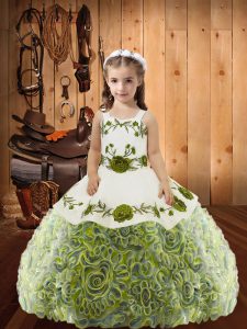  Embroidery and Ruffles Pageant Gowns For Girls Multi-color Lace Up Sleeveless Floor Length