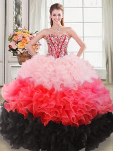  Multi-color Organza Lace Up 15 Quinceanera Dress Sleeveless Floor Length Beading and Ruffles
