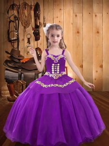 Hot Selling Eggplant Purple Lace Up Little Girl Pageant Dress Ruffles Sleeveless Floor Length