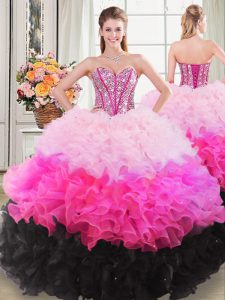  Multi-color Lace Up Sweetheart Beading and Ruffles 15 Quinceanera Dress Organza Sleeveless