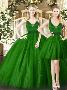  Dark Green 15 Quinceanera Dress Military Ball and Sweet 16 and Quinceanera with Ruching Straps Sleeveless Lace Up