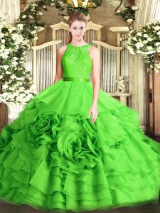 Delicate Sleeveless Fabric With Rolling Flowers Floor Length Zipper Quinceanera Dress in with Lace
