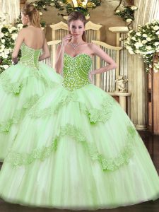  Apple Green Lace Up Sweetheart Beading and Appliques Sweet 16 Quinceanera Dress Tulle Sleeveless