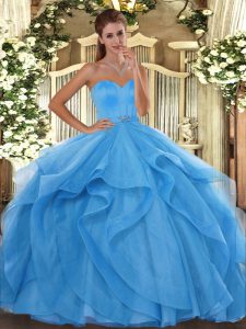  Beading and Ruffles Quinceanera Dress Baby Blue Lace Up Sleeveless Floor Length