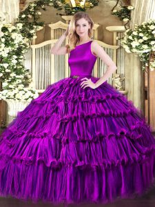 Fancy Ruffled Layers Sweet 16 Dresses Eggplant Purple Clasp Handle Sleeveless Floor Length