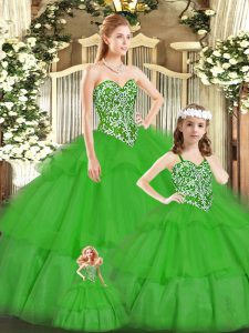 Fantastic Green Lace Up Vestidos de Quinceanera Beading Sleeveless Floor Length