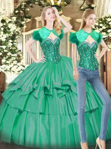  Sleeveless Lace Up Floor Length Beading and Ruffled Layers 15 Quinceanera Dress