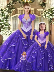 Sweet Floor Length Purple Vestidos de Quinceanera Scoop Sleeveless Lace Up