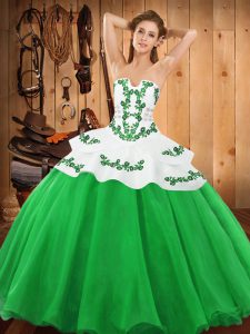  Strapless Sleeveless Quinceanera Dress Floor Length Embroidery Green Satin and Organza