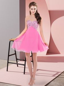 Nice Rose Pink Sleeveless Chiffon Lace Up Prom Dresses for Prom and Party