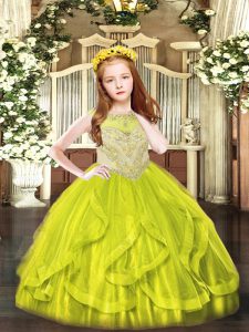  Tulle Sleeveless Floor Length Little Girls Pageant Dress Wholesale and Beading and Ruffles