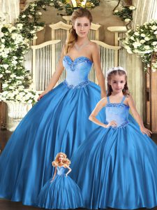  Teal Sleeveless Tulle Lace Up Sweet 16 Dress for Military Ball and Sweet 16 and Quinceanera