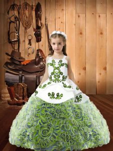 Best Multi-color Lace Up Kids Formal Wear Embroidery and Ruffles Sleeveless Floor Length
