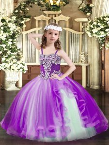 Graceful Purple Custom Made Party and Quinceanera with Appliques Straps Sleeveless Lace Up