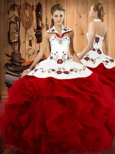 Cute Wine Red Sleeveless Tulle Lace Up Sweet 16 Quinceanera Dress for Military Ball and Sweet 16 and Quinceanera