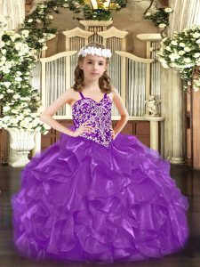 Custom Fit Sleeveless Lace Up Floor Length Beading Kids Formal Wear
