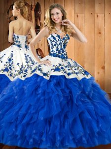 Gorgeous Sweetheart Sleeveless Lace Up Ball Gown Prom Dress Blue Tulle