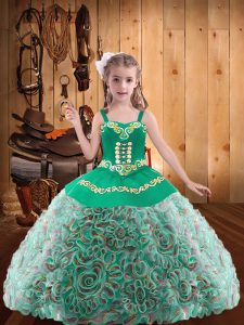  Multi-color Lace Up Girls Pageant Dresses Embroidery and Ruffles Sleeveless Floor Length