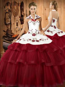  Organza Sleeveless Vestidos de Quinceanera Sweep Train and Embroidery and Ruffled Layers