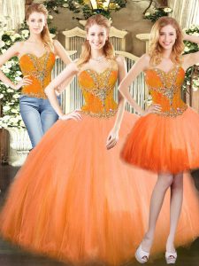 Admirable Floor Length Three Pieces Sleeveless Orange Red Sweet 16 Dresses Lace Up