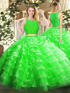 Charming Organza Sleeveless Floor Length Sweet 16 Dress and Lace and Ruffled Layers
