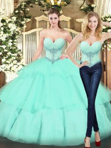Customized Sweetheart Sleeveless Organza Quinceanera Dress Beading and Ruffled Layers Lace Up