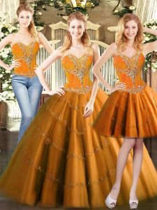 Exceptional Tulle Sweetheart Sleeveless Lace Up Beading Quinceanera Dress in Orange Red