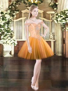  Sleeveless Mini Length Beading Lace Up Prom Dress with Orange Red