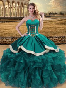 Flirting Sleeveless Floor Length Beading and Ruffles Lace Up 15th Birthday Dress with Teal 